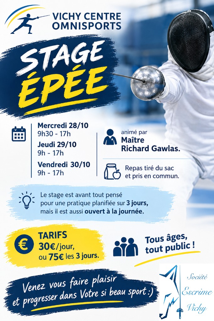 Affiche du stage d'épée d'octobre à La Vaillante